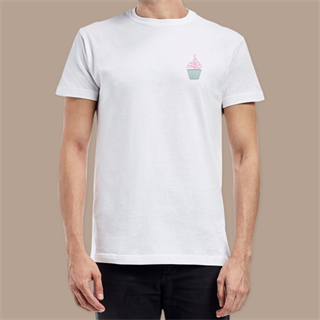 CUPCAKE -Kek Nakışlı Beyaz Basic Yaka T-shirt